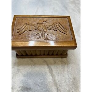 Unbranded Hand Carved Eagle Wood Jewelry Box Brown Good Vintage Keepsake